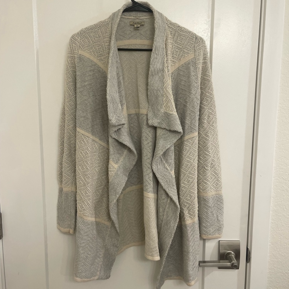 Lucky Brand Gray Cream Cardigan Boho Preppy Holiday Casual Business‎